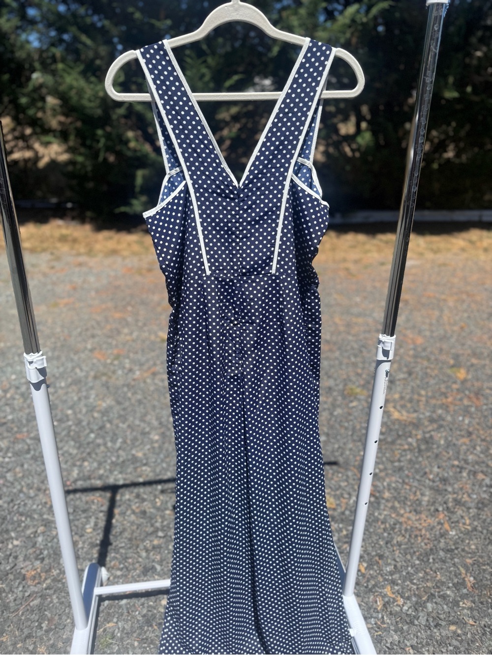 Sugar Navy Polka Dot Pantsuit with White Trim